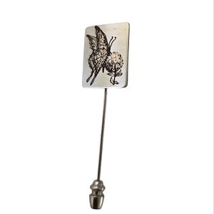 Vintage REED & BARTON DAMASCENE Butterfly Stick Pin Retro 1970's Hippie